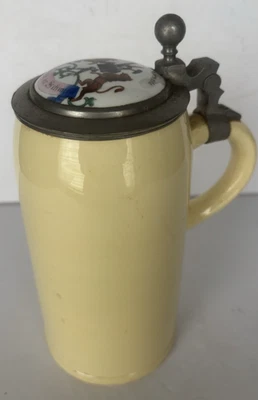 Винтажная немецкая керамическая пивная штайн Handwerk der Schmiede с оловянной крышкой - Изображение 1 из 4