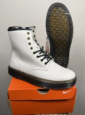 Women’s Size 9 Dr. Doc Martens Zavala Leather Air Wair White/Black Combat Boots - Image 1 of 4