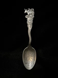 Sterling Silver Souvenir Spoon PORTLAND Mine Victor Colorado Figural Mule Mining - Picture 1 of 7