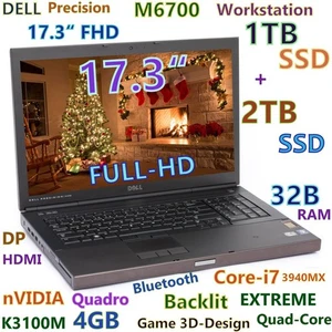 Workstation DELL M6700 17.3" i7-EXTREME 1TB+2TB SSD DVDRW 32GB Quadro K3100M 4GB - Picture 1 of 12