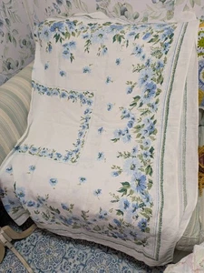 Leichte Baumwolltischdecke Vintage 52 x 68 rechteckig blau weiß Blumenmuster - Bild 1 von 3