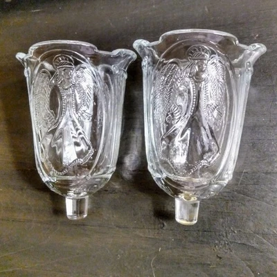 2 прозрачных стеклянных подсвечника Homco с тиснением в виде ангела с люверсами - Изображение 1 из 4