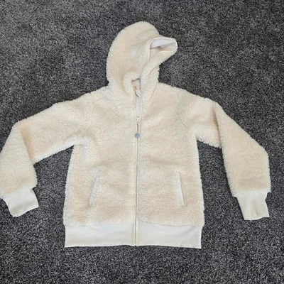 Athleta Girl Sherpa Fleece Zip Hoodie Jacket L 12 Cream Cozy Soft Warm Hooded - Image 1 of 4