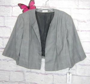 Calvin Klein Cropped Open Front Blazer Gray Plaid Shrug Sleeve size 20X New! - Picture 1 of 9
