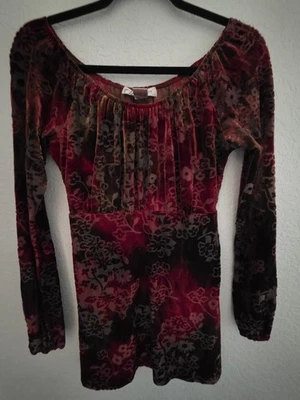 Dress Barn Y2K Babydoll Velvet Burnout Top Size M Whimsigoth Fairy Grunge Witchy - Image 1 of 4