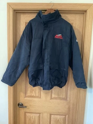 FR Bulwark Work Bomber Jacket Navy Gray Quilted Liner Full Zip Snap Winter Coat - Image 1 of 4