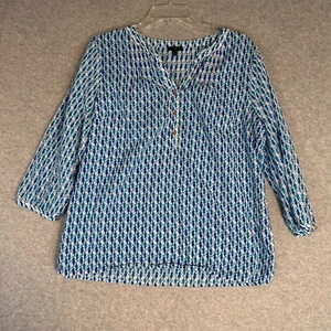 TALBOT'S 100% Cotton Pintuck Popover Blouse Sz LP Seahorse 3/4 Sleeve Costal - Picture 1 of 11