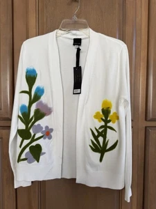 AAEDA Womens Floral Ivory Cardigan Sweater ~ Size S ~ Textured Floral Design - Picture 1 of 14