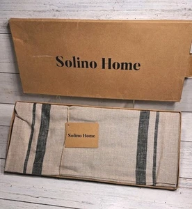 Runner da Tavolo Solino Home Lungo 60 Pollici Riga Francese 100% Puro Lino Nero e - Foto 1 di 4