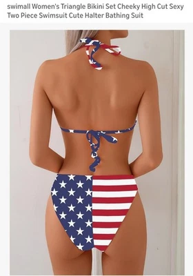 American Flag Stars Stripes Bikini USA Patriotic Tie-Top Swimsuit Swimwear M  * - Image 1 of 2