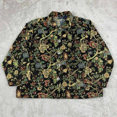 Jane Ashley гобелен куртка женщин Sz 2 X цветочный богемное металлический кнопки винтажный - Изображение 1 из 4