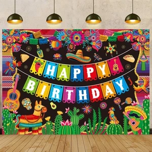 Mexican Happy Birthday Backdrop 8x6FT Mexican Fiesta Themed Birthday Party De... - Picture 1 of 7