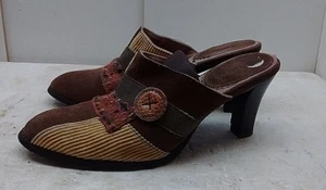 Kenzie Touch Cuero Marrón Tela Tacón Sin Cordones Mula Zueco Sandalia Zapatos para Mujer 10M - Imagen 1 de 9