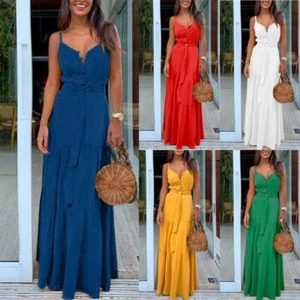 Beach Party Sleeveless Long Size Summer Womens Sundress Dress Plus Ladies Maxi - Picture 1 of 11