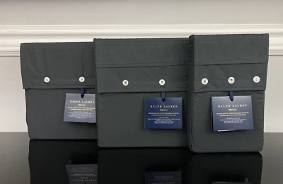 Ralph Lauren Percal Algodón Orgánico Sábana Ajustable Sábana Plana Fundas de Almohada Gris Loft KING Foto 1 de 4