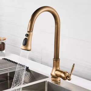 Antique Brass Kitchen Sink Mixer Tap Basin Faucet 360°Swivel Pull Out Spout WELS - Picture 1 of 12
