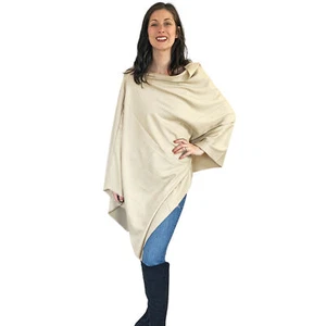 Poncho de seda y cachemira azul Pacific bronceado en camello - Imagen 1 de 5