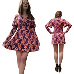 Clearance! S Vtg 60s 70s Corky Craig MOD Rare Novelty Bird Print Mini Dress - Picture 1 of 18