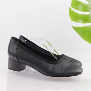 Clarks Womens Chartli Fame Pump Size 8.5 M Black Leather Chunky Heel Comfy Shoe - Picture 1 of 14