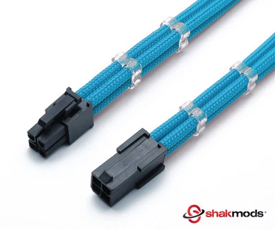 4 Pin 30cm Light Blue ATX CPU Mobo Sleeved Extension Shakmods + 2 Cable Combs - Image 1 of 4