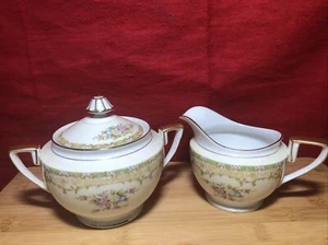 VINTAGE NORITAKE CHINA (M) JAPAN Creamer & Sugar Gold Trim - Picture 1 of 9