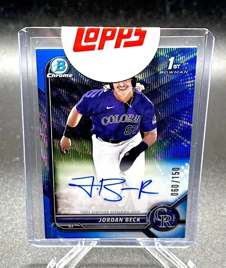 2022 Bowman Chrome 1st Blue Auto Jordan Beck /150 Wave Refractor TOP 100 draft