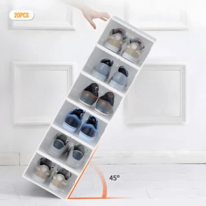 Stackable Shoe Storage Box Durable Plastic Sneaker Display Case Organizer 20pcs - Picture 1 of 21