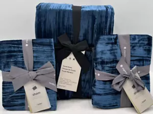 West Elm üppiger Crinkle Samt King Bettbezug & 2 Euro Kissenbezüge ~ Regalblau - Bild 1 von 2