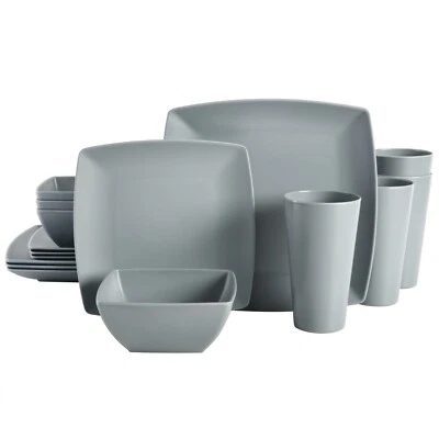 Gibson Home Soho Grayson 16-Piece Square Melamine Dinnerware Set - Grey - Image 1 of 4