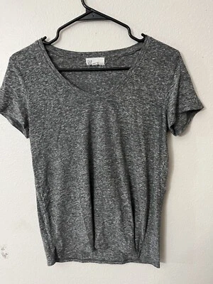Top GAP Gris Manga Corta Tejido Elástico Mezcla de Lino Cuello Redondo Pequeño Foto 1 de 4