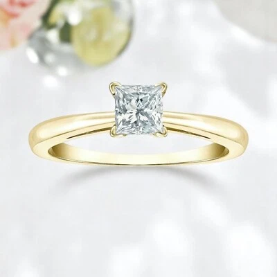 GIA-zertifiziert 0,50 Cts Prinzess-Schliff Diamant V-Zinke Solitär Ring 18K Gold - Bild 1 von 3