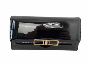 Shiney Black Pu Leather Purse W Clasp Button Zips 19x10x4cm - Picture 1 of 9