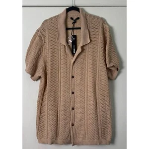 Fashion Nova Button Up Shirt Unwind Zopfmuster Kurzarm Haferflocken XXL - Bild 1 von 8