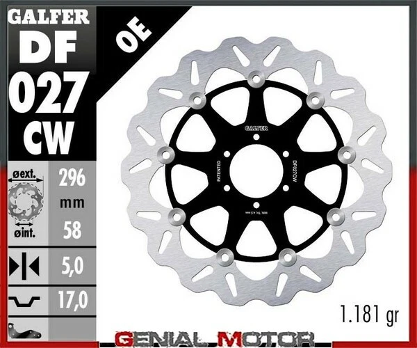 Disco de freno delantero Galfer WAVE FLOTANTE COMPLETO 296x5mm HONDA CBR 600 F3 1995>1998 Foto 1 de 1