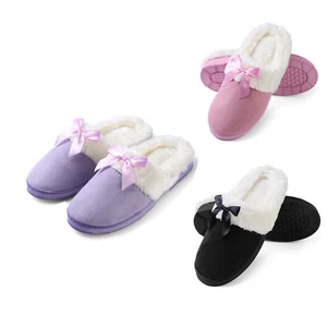 Aerusi Women Winter Warm Suede Faux Fur Slippers House Indoor Memory Foam Shoes - Picture 1 of 23