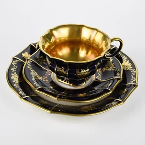 Vintage Lindner Kueps Bavaria Echt Cobalt and Gold Tea Cup Saucer Trio - Picture 1 of 8