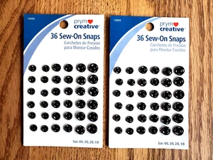 2 Packs Prym creative 36 Sew On Snaps Black Enameled Brass Sizes 4/0,3/0,2/0,1/0 - Picture 1 of 3