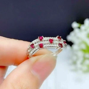 2.00 Ct Round Red Ruby Simulated Diamond Cluster Band Ring 925 Sterling Silver - Picture 1 of 6