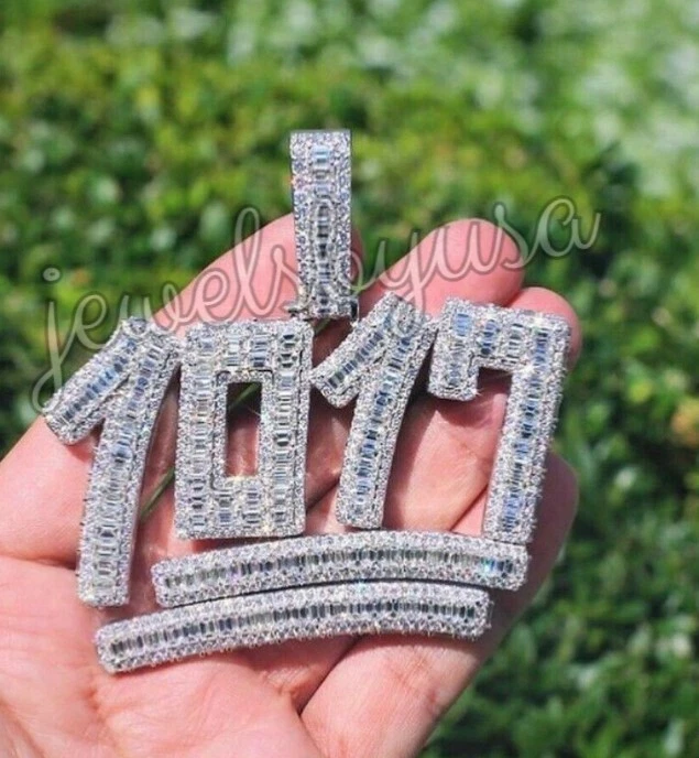 Colgante Baguette Circonita Cúbica Para Hombre Personalizado 1017 Plata 925 Foto 1 de 4