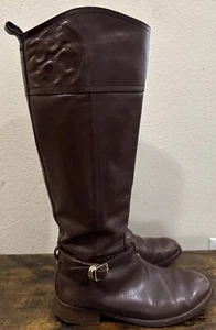 TORY BURCH Marlene Tall Riding Boot Womens Size 7 M Almond Brown Pebbled Leather - Picture 1 of 5