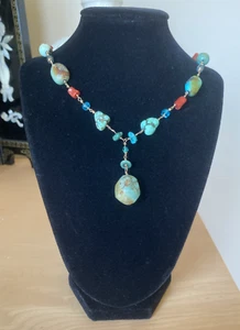 Vintage Necklace Turquoise Coral Gem Hippie Boho Beaded Estate Jewelry Pre-Owned - Picture 1 of 19