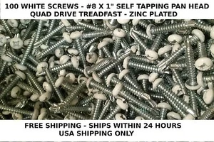 100 - #8 X 1" White Self Tapping Pan Head Screws RV Trailer Camper Motorhome - Bild 1 von 3