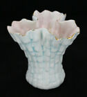 Vintage Hand Painted Italian Vase with Light Blue Glaze and Gold Toned Rim