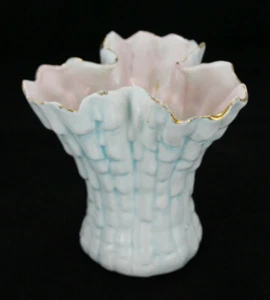 Jarrón italiano vintage pintado a mano con esmalte azul claro y borde dorado - Imagen 1 de 12