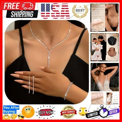 Luxury Silver Wedding Jewelry Set: Adjustable Necklace, Earrings & Bracelet Gift - Imagem 1 de 4