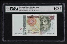 1995 Portugal  Banco de  Portugal 5000 Escudos Pick#190a PMG 67 EPQ Gem UNC