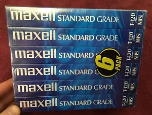 Confezione da 6 videocassette vuote Maxell Standard Grade T-120 VHS NUOVE sigillate - Foto 1 di 6