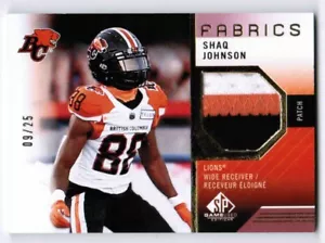 2021 SP GAME USED CFL SHAQ JOHNSON SJ FABRICS PATCH /25 BC LIONS - Picture 1 of 2