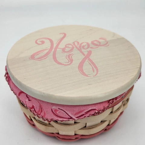 Longaberger 2010 White Washed Horizon of Hope Basket+Protector+Fabric Liner+Lid Cover