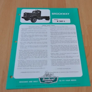 1969 Brockway K361L Specification Truck Brochure Prospekt - Picture 1 of 2